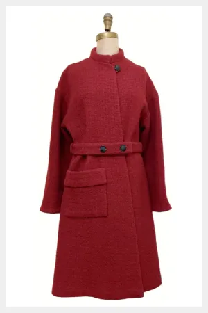 1960s/70s custom tailored red belted boucle coat | medium