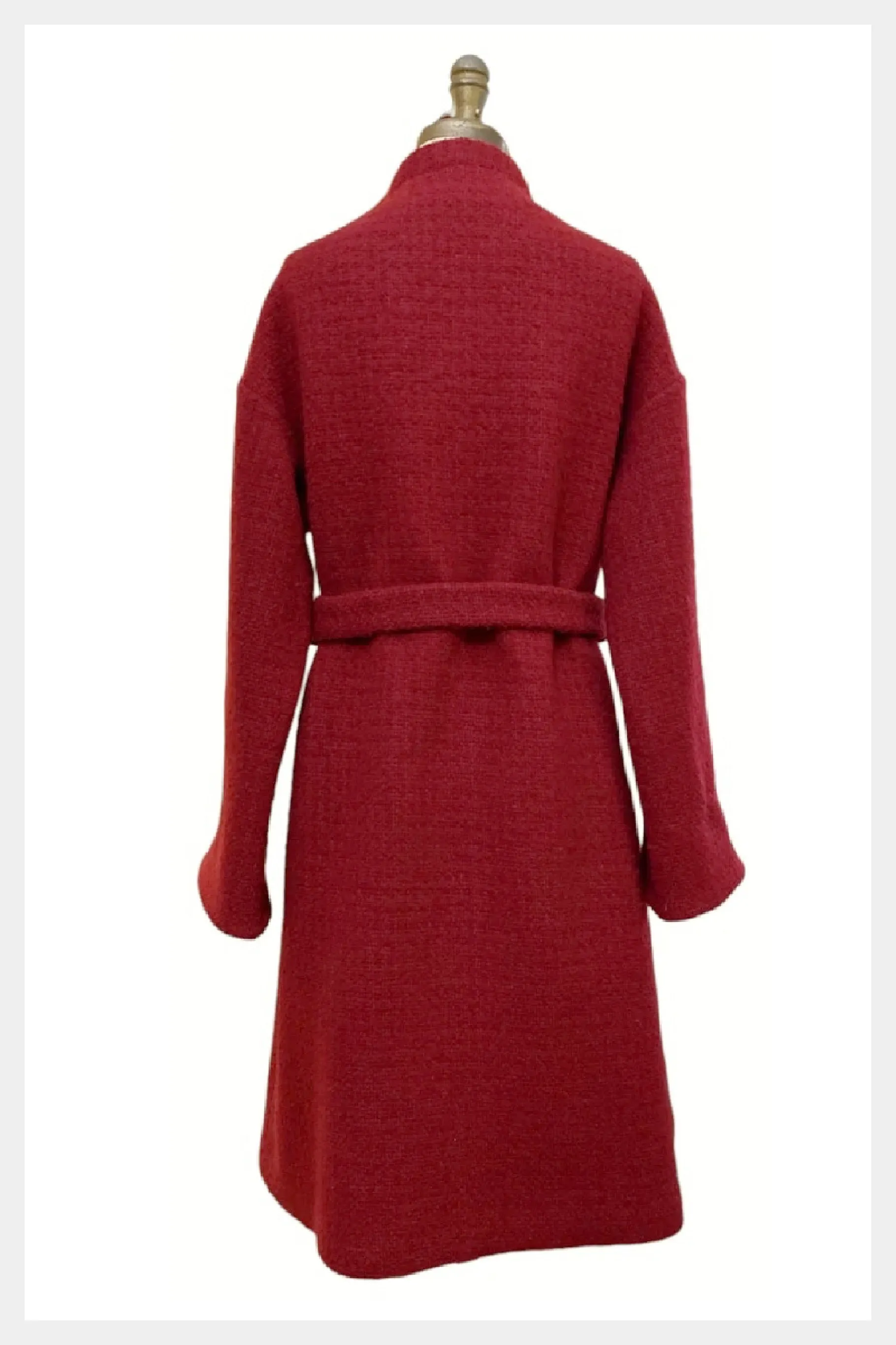 1960s/70s custom tailored red belted boucle coat | medium