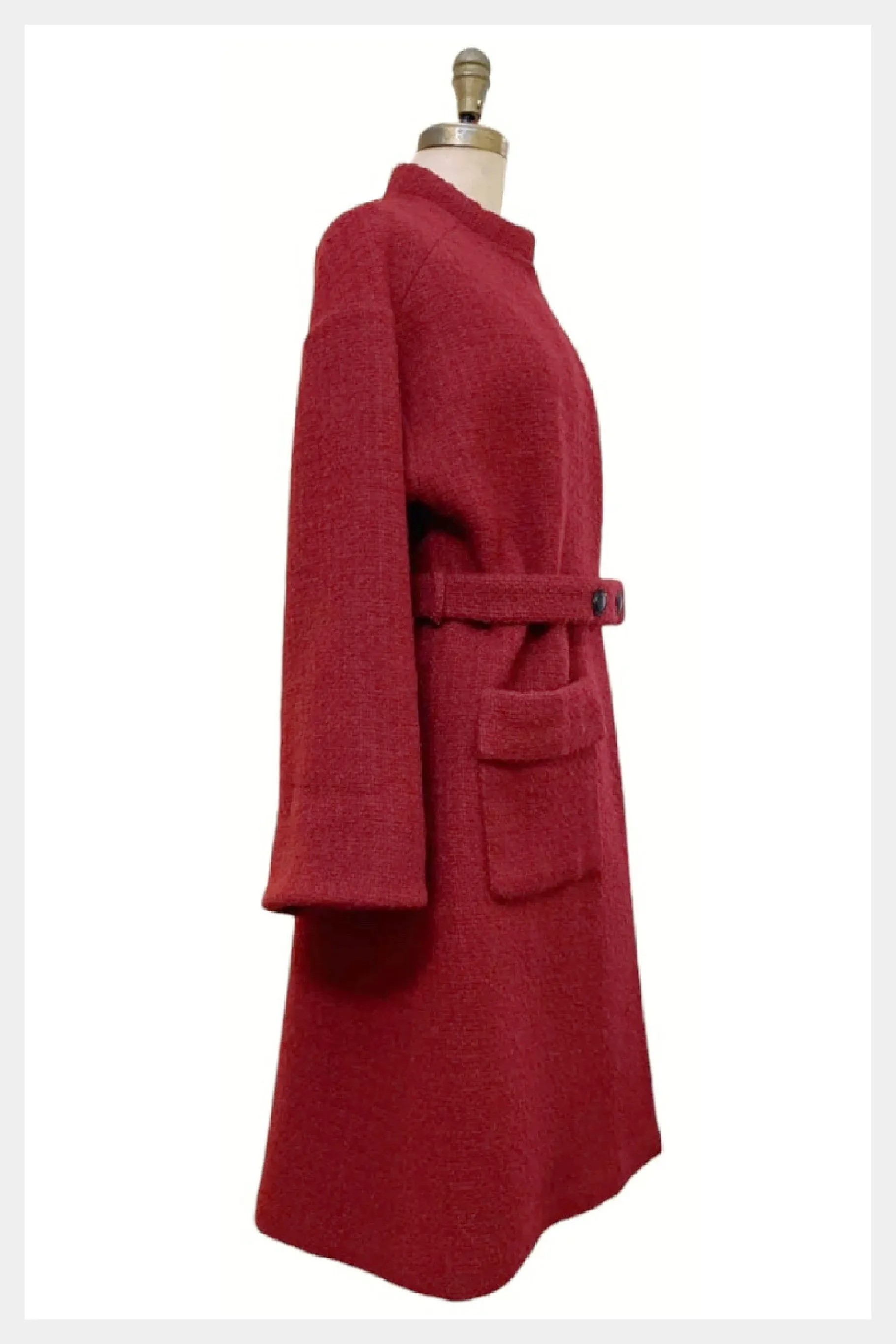 1960s/70s custom tailored red belted boucle coat | medium