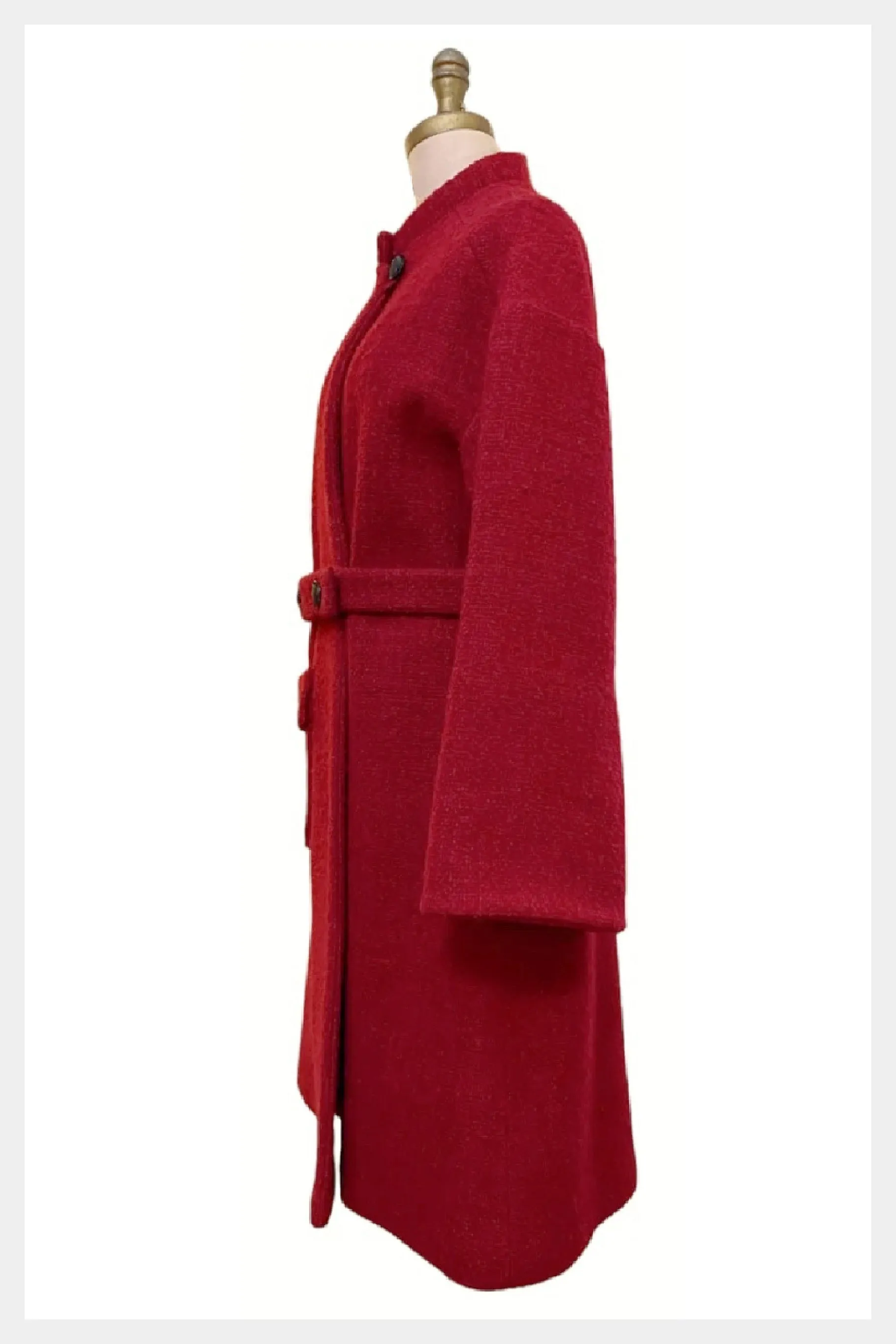 1960s/70s custom tailored red belted boucle coat | medium