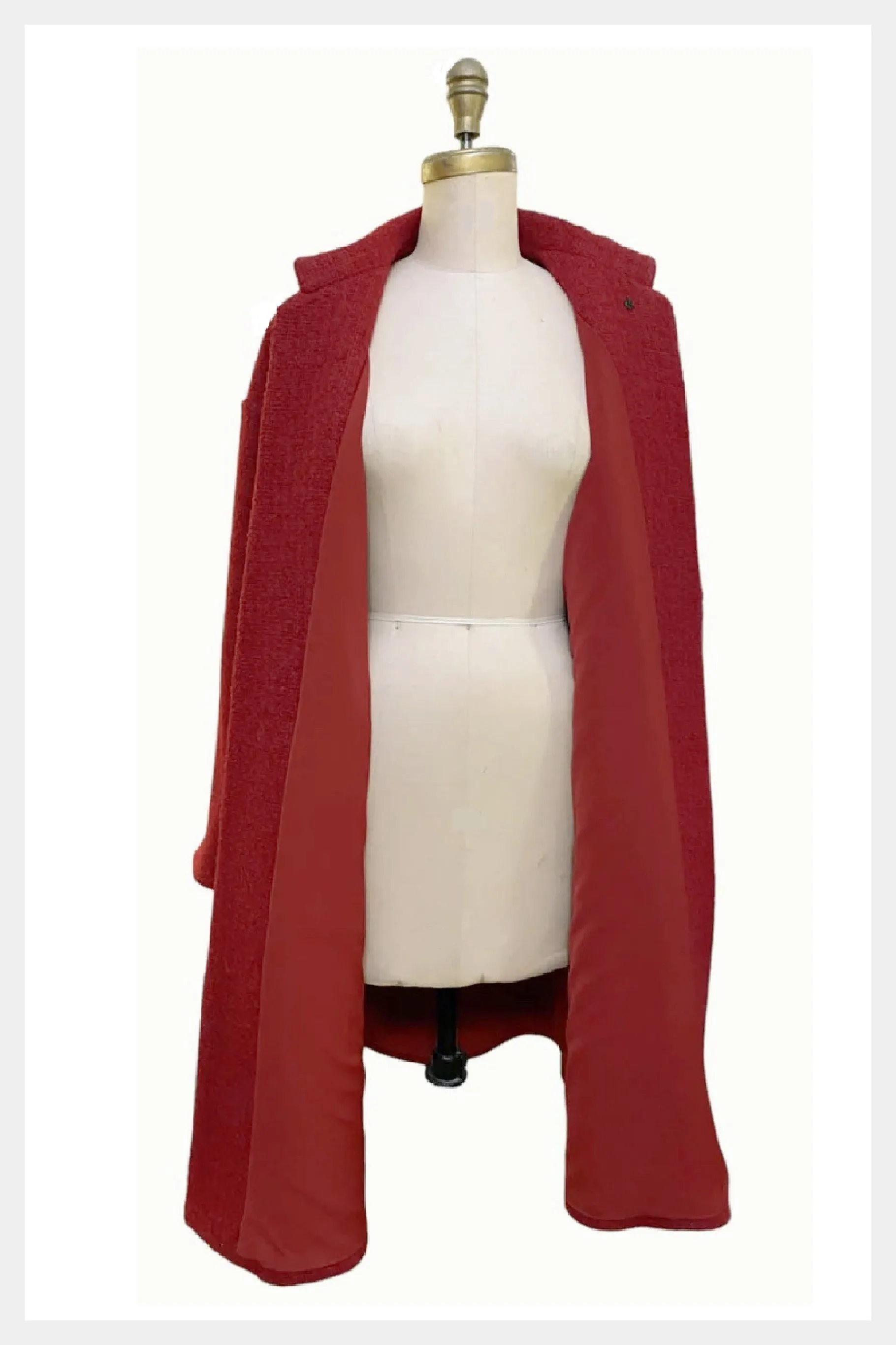 1960s/70s custom tailored red belted boucle coat | medium