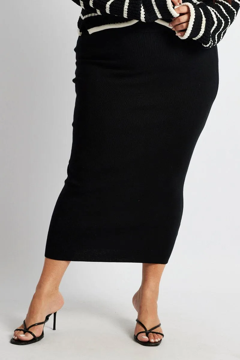 Black Knit Midi Skirt