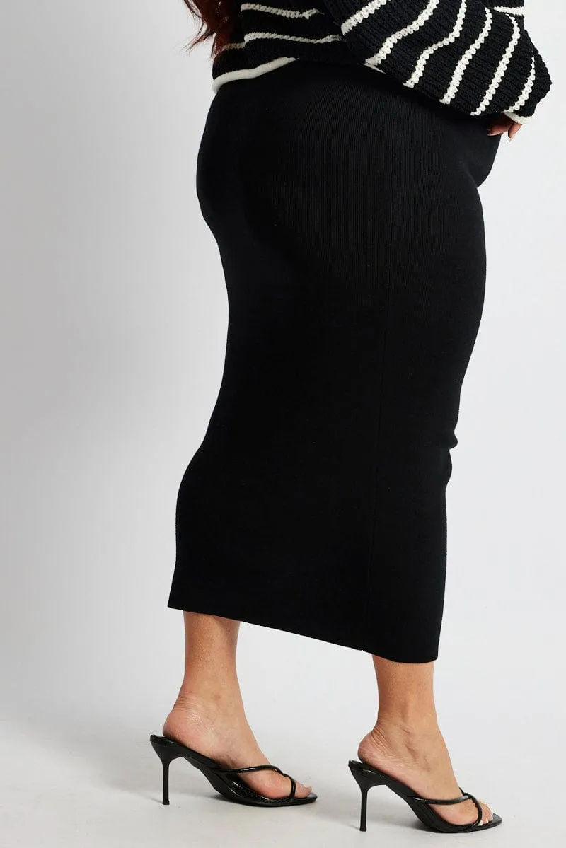 Black Knit Midi Skirt