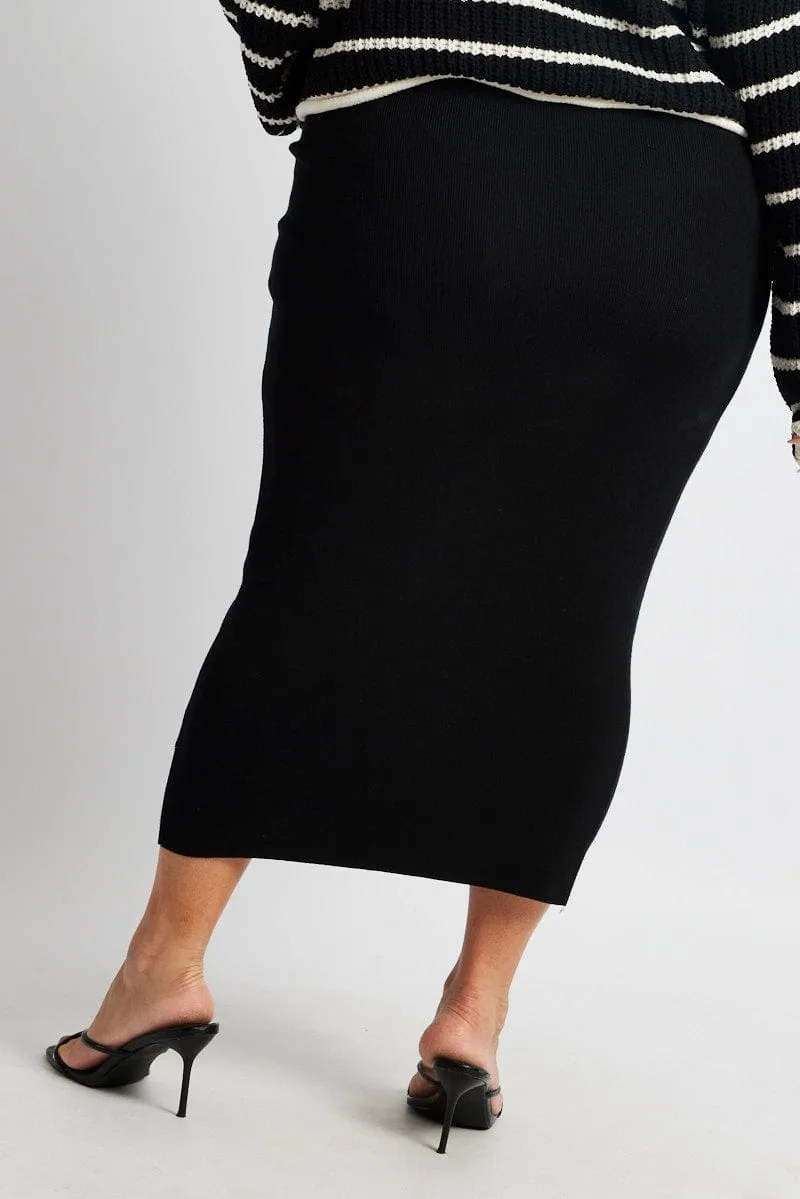 Black Knit Midi Skirt