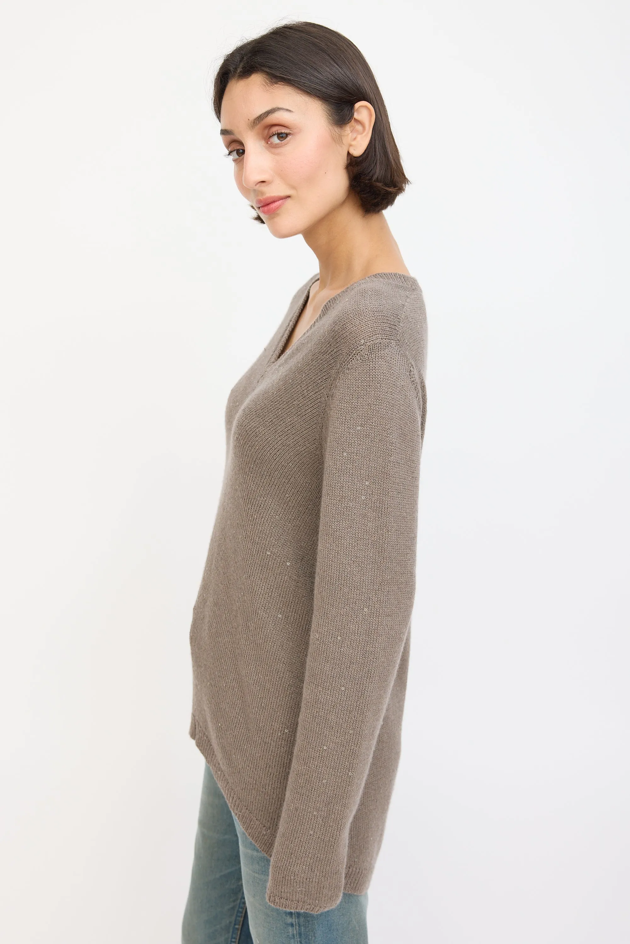 Brown Cashmere Sequinned Sweater