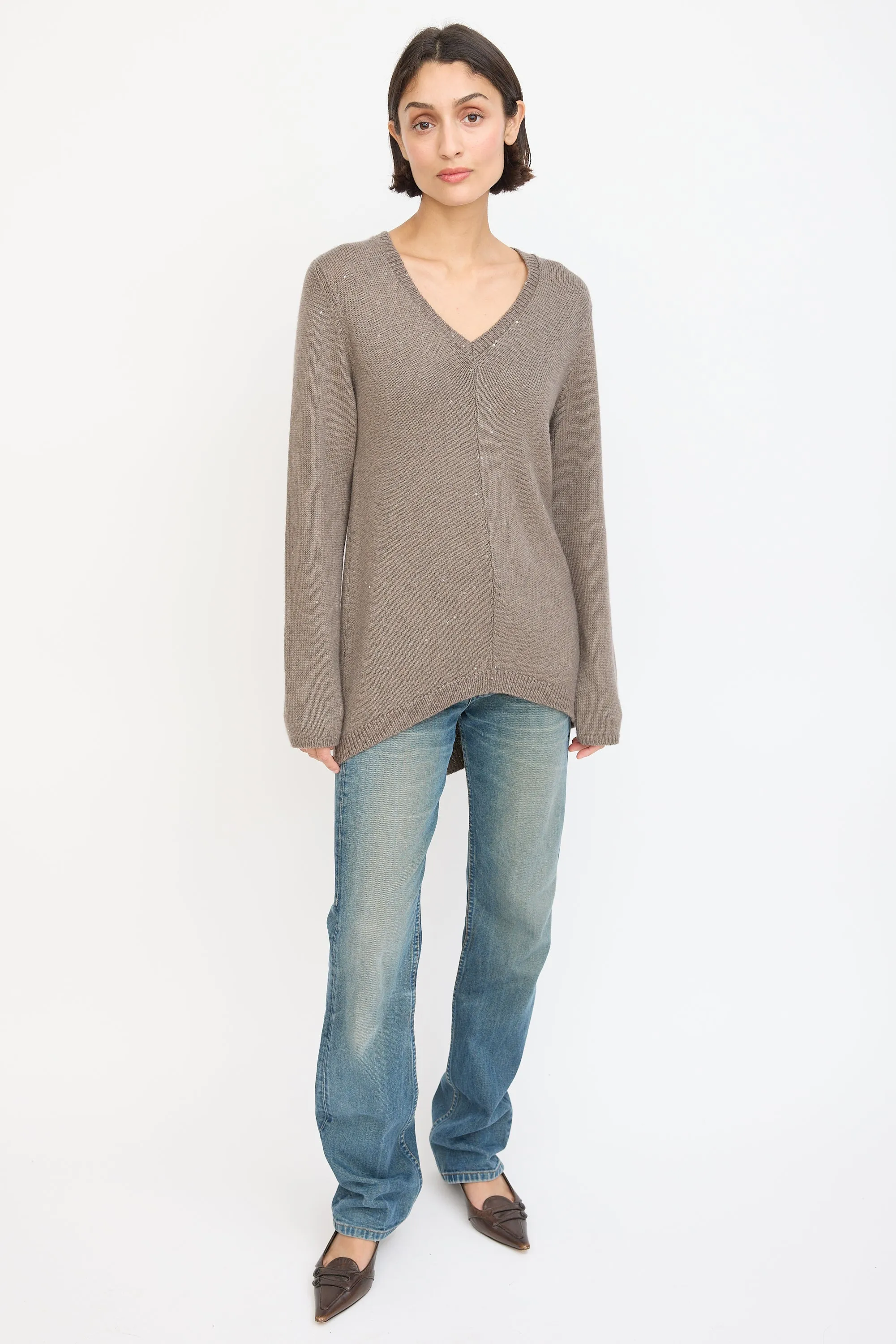 Brown Cashmere Sequinned Sweater