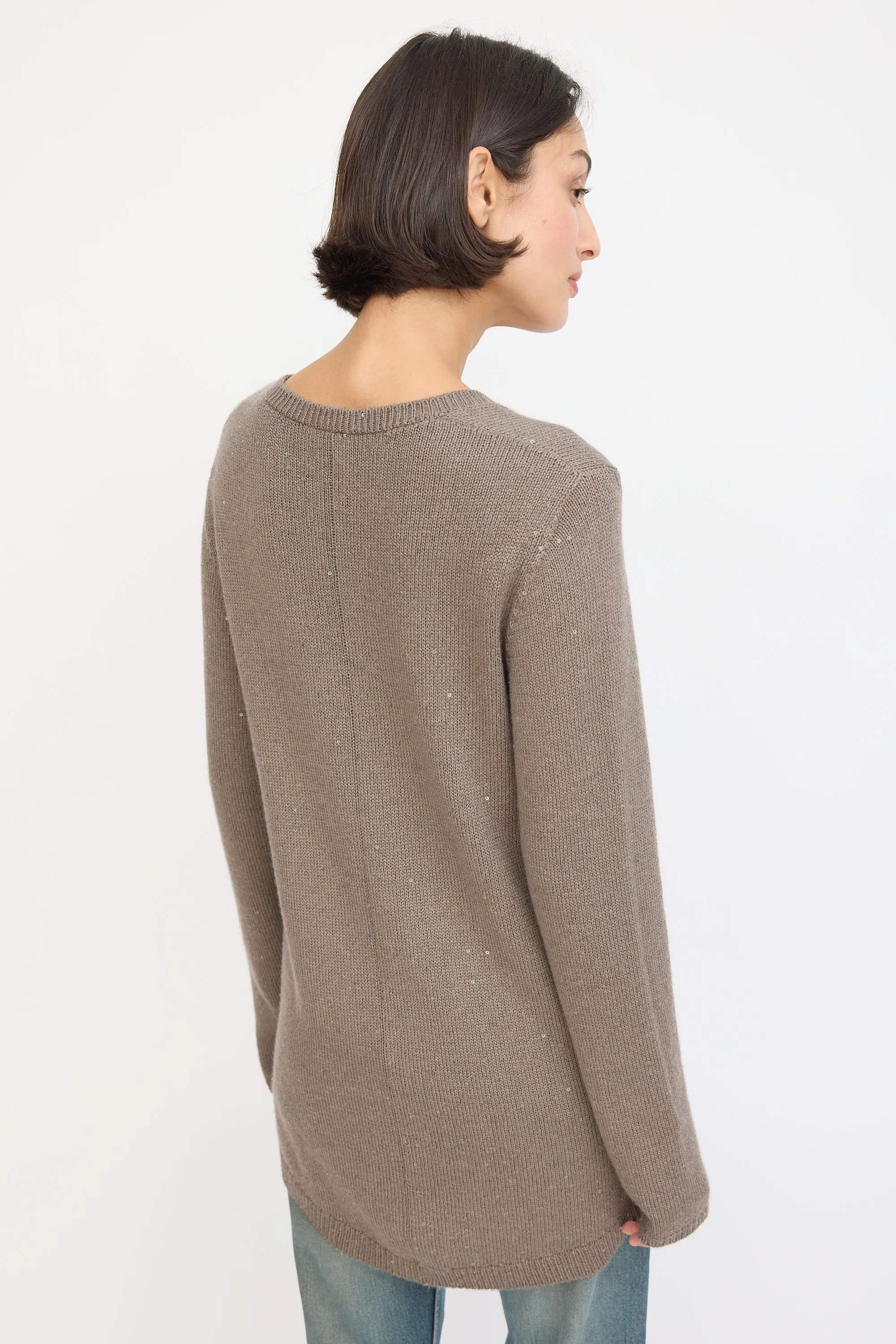 Brown Cashmere Sequinned Sweater