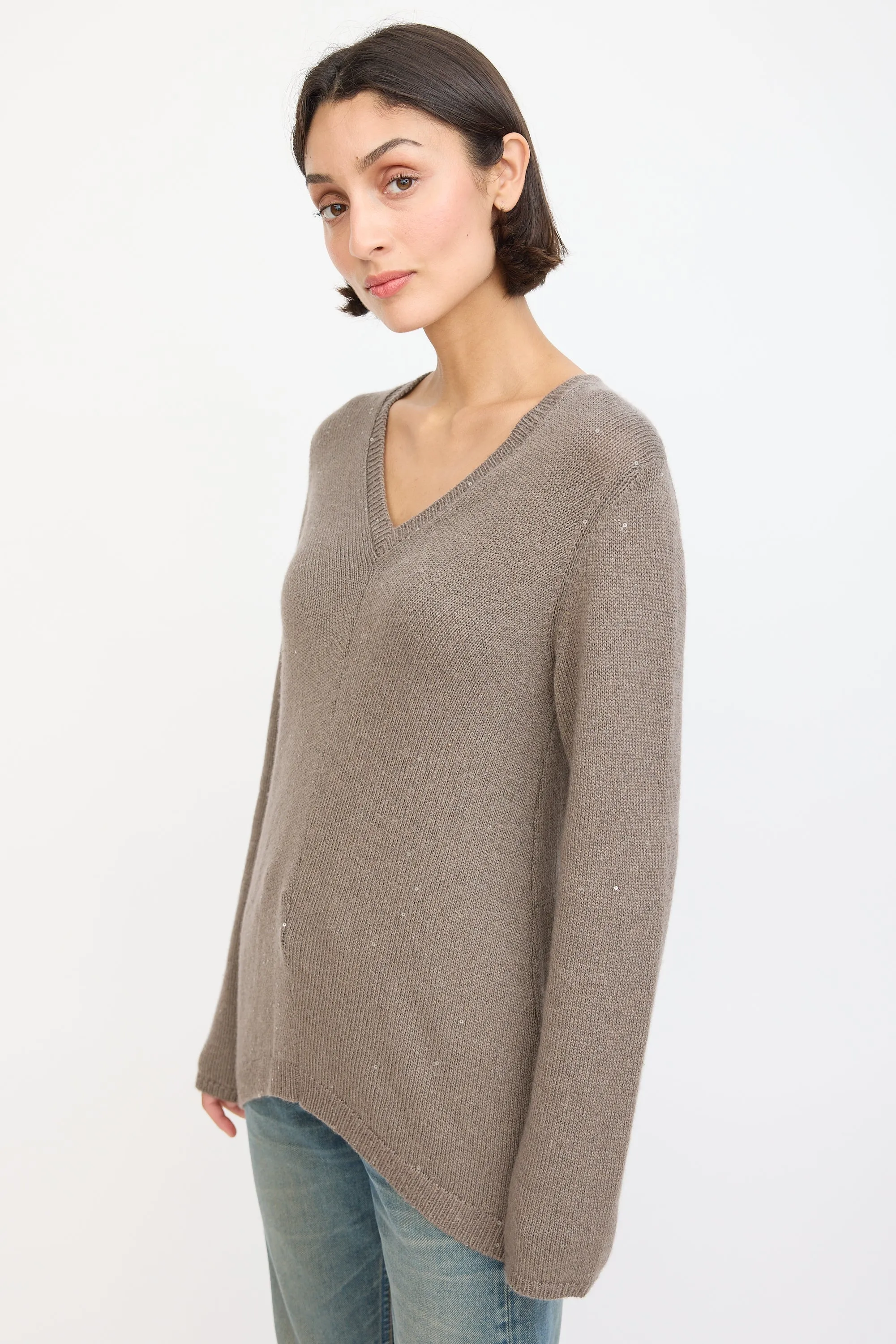 Brown Cashmere Sequinned Sweater