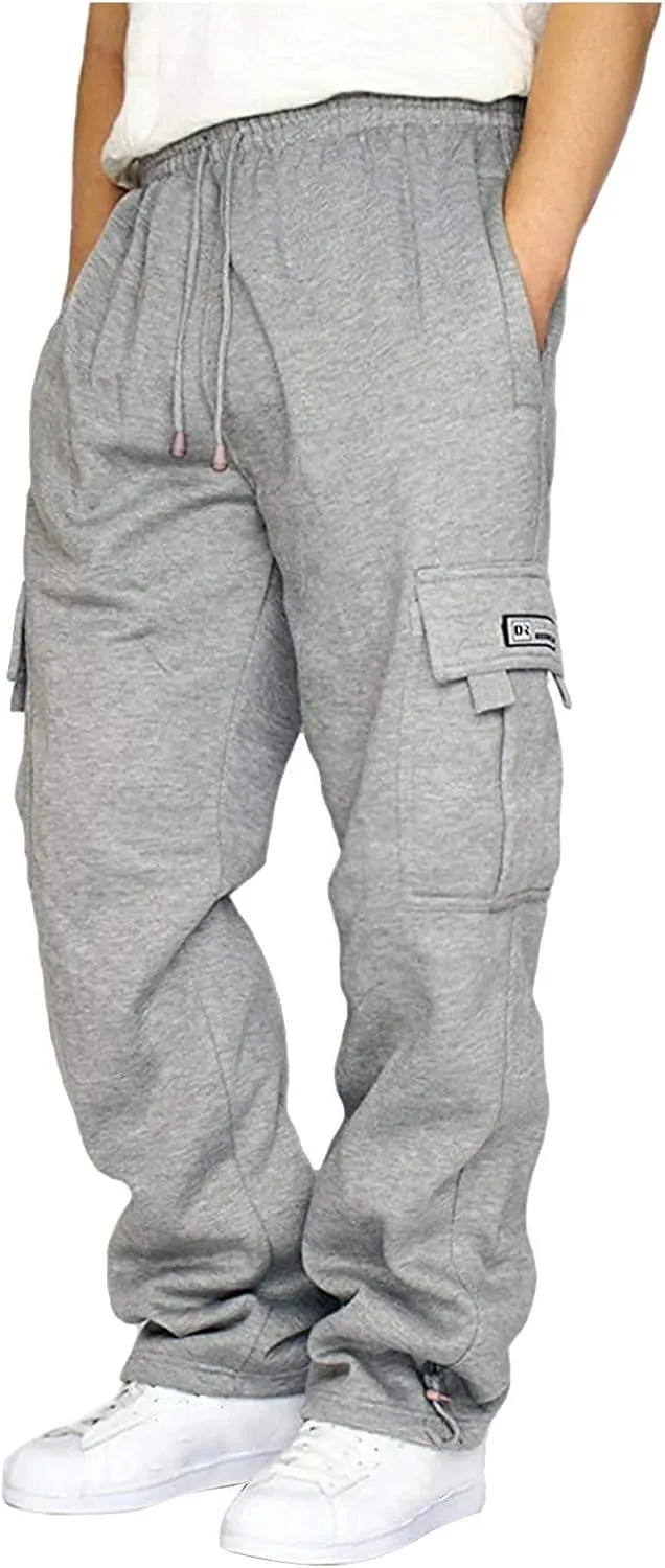 Cargo Pants for Men,Men's Cotton Linen Pants Elastic Drawstring Waist Pants Lightweight Fall Cargo Pants with Pockets