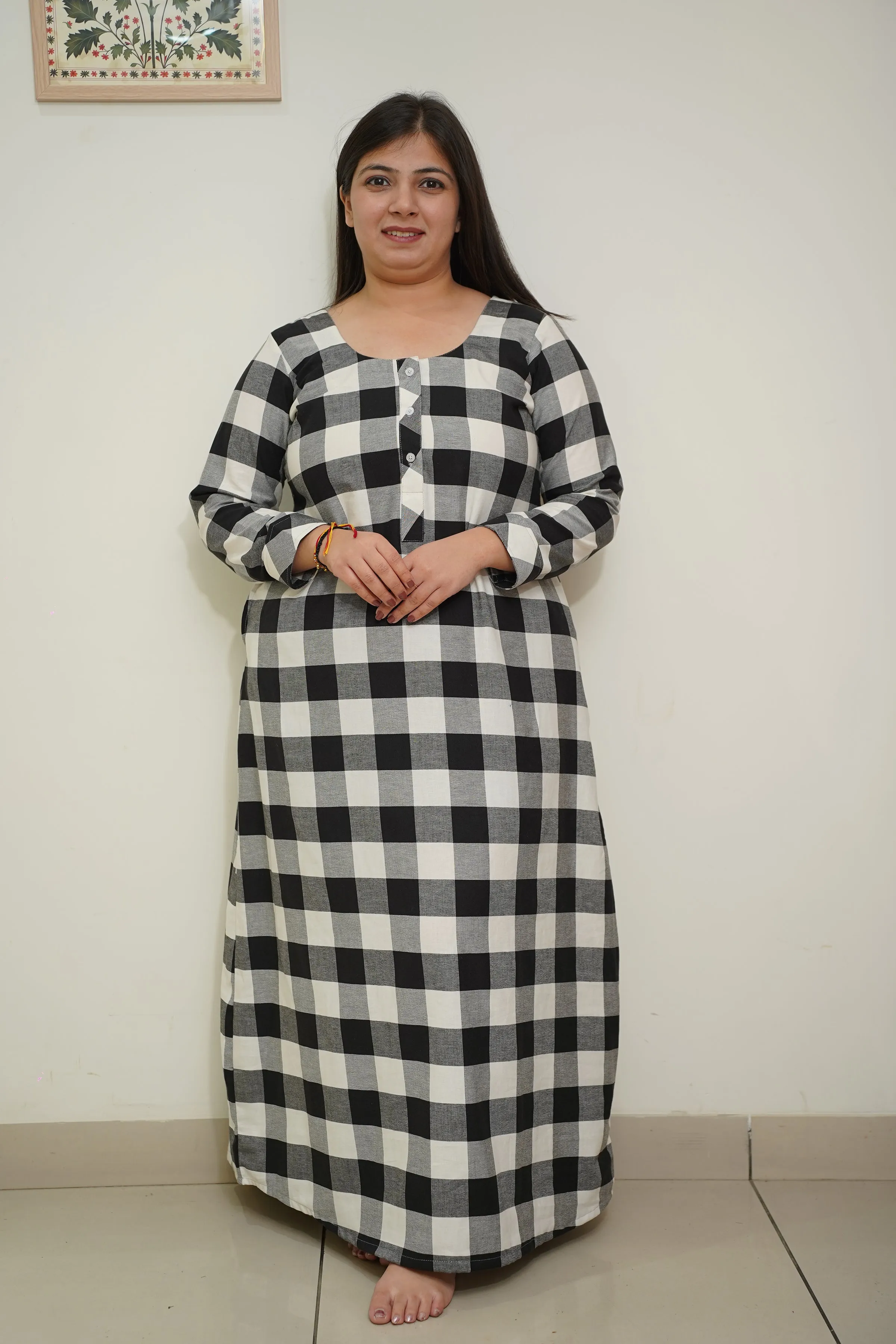 Classic Plaid Woollen Night Gown
