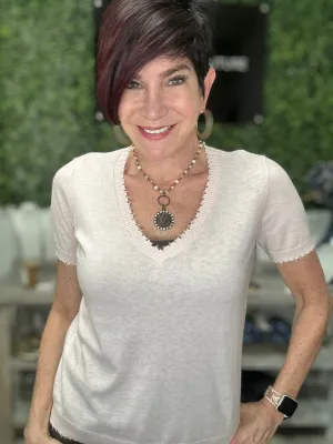 Cotton Cashmere Frayed V-Tee