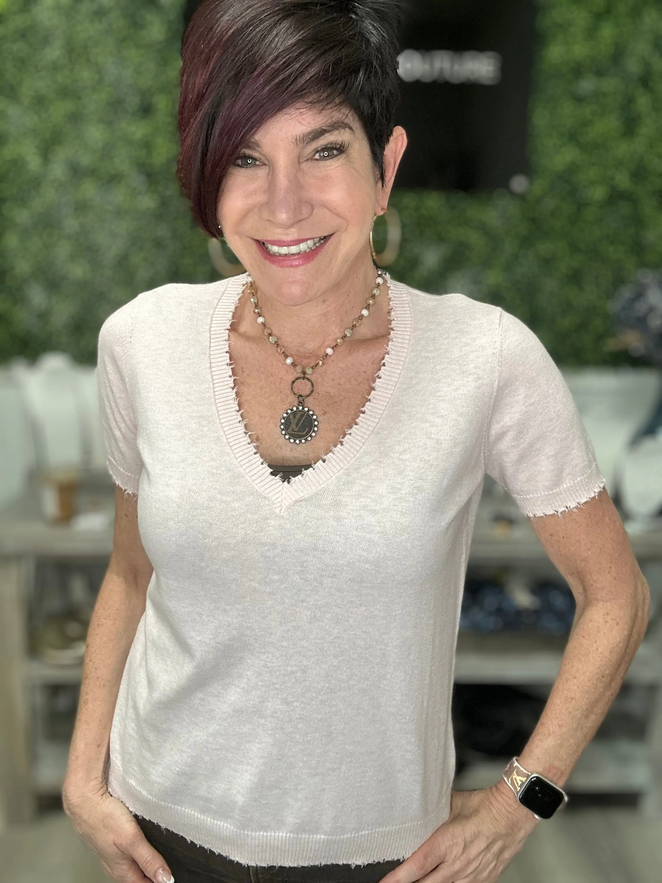 Cotton Cashmere Frayed V-Tee