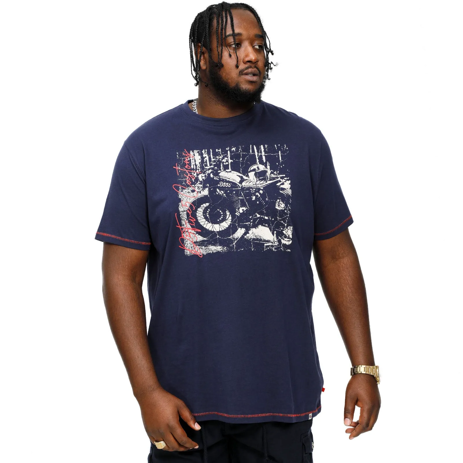 D555 Mens Bronson Big & Tall Customs Motorbike Print T-Shirt - Navy