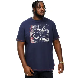 D555 Mens Bronson Big & Tall Customs Motorbike Print T-Shirt - Navy