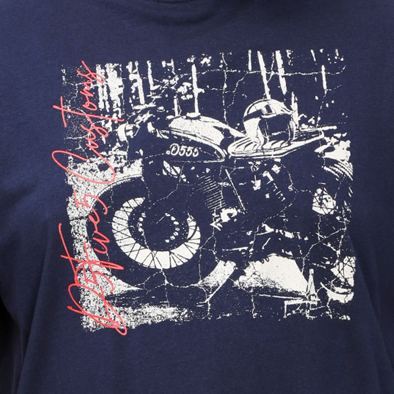 D555 Mens Bronson Big & Tall Customs Motorbike Print T-Shirt - Navy