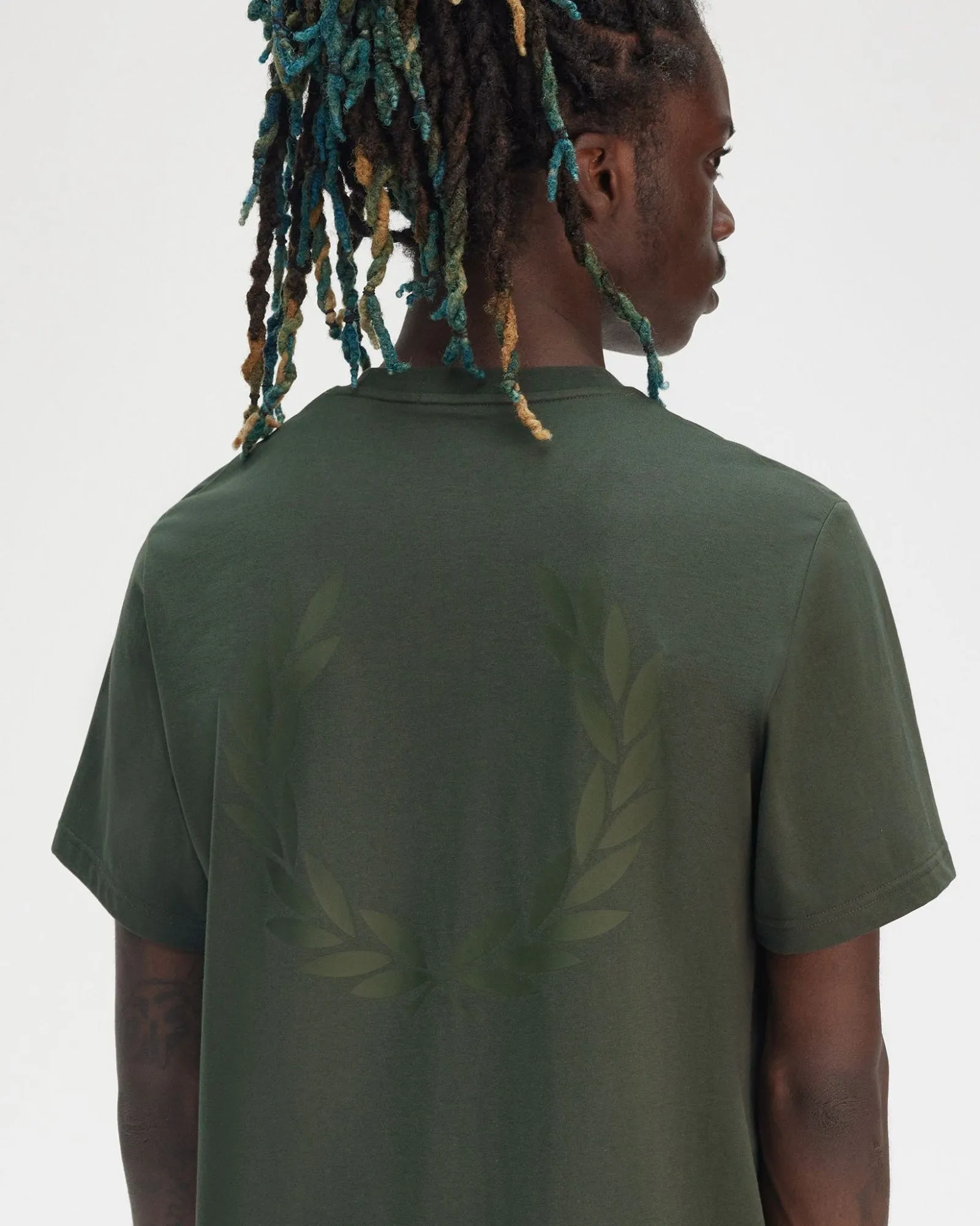 Fred Perry Rear Powder Laurel Graphic Tee - Court Green