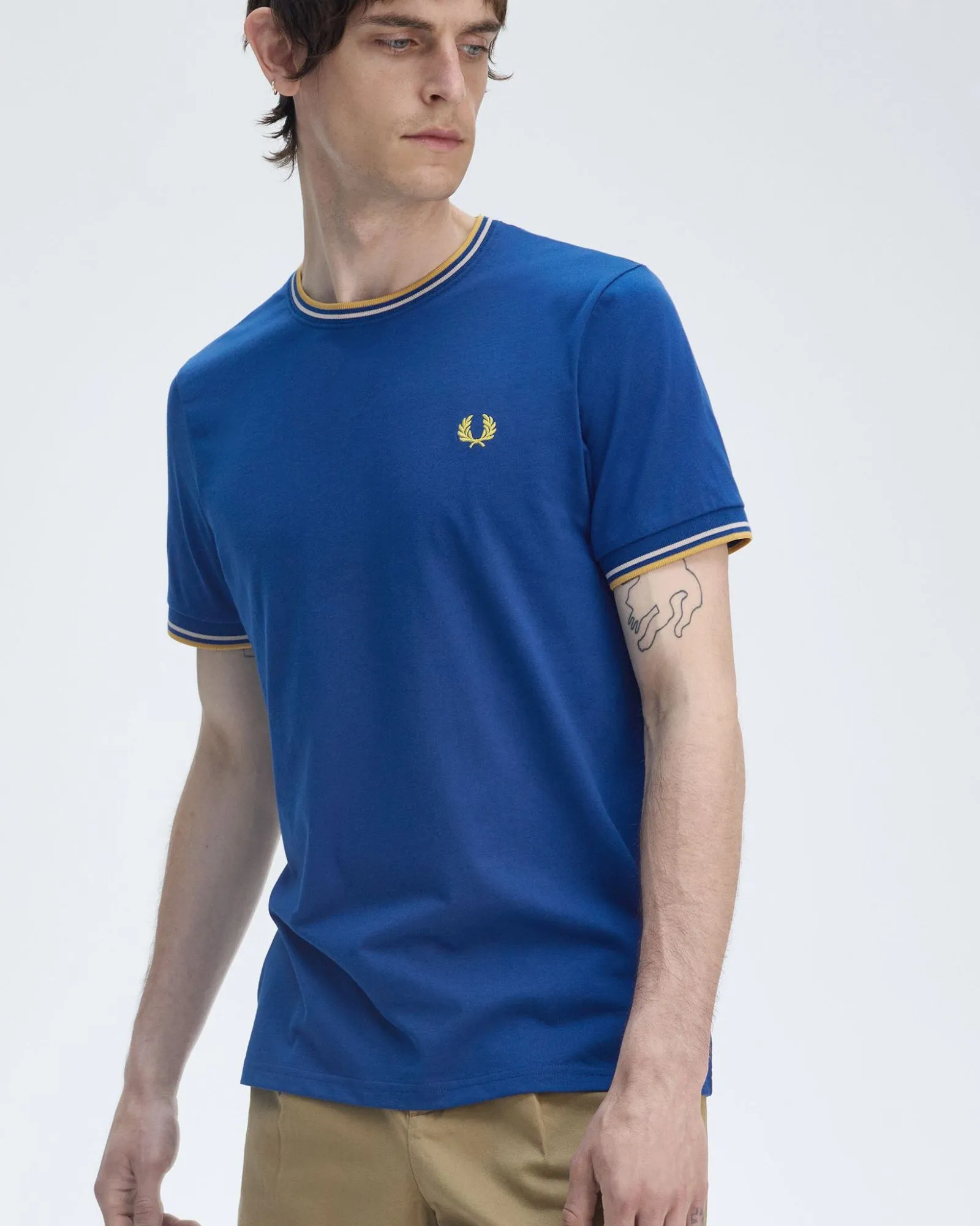 Fred Perry Twin Tipped T Shirt - Shaded Cobalt / Oatmeal / Honeycomb