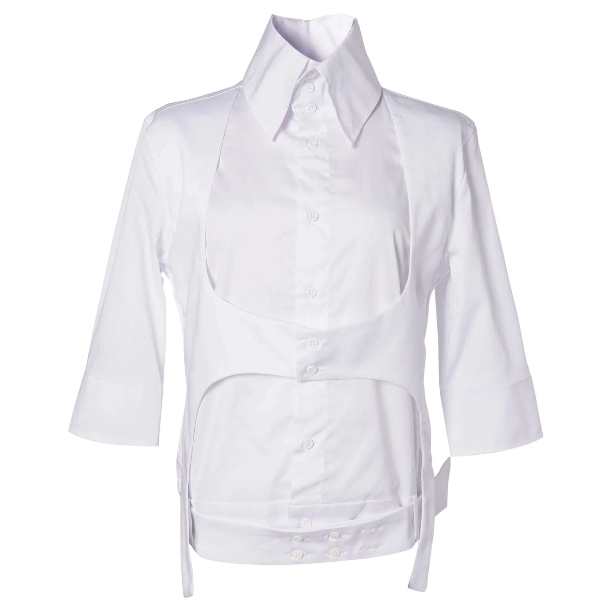 HIGH COLLAR SHORT SLEEVE SHIRT / WHITE