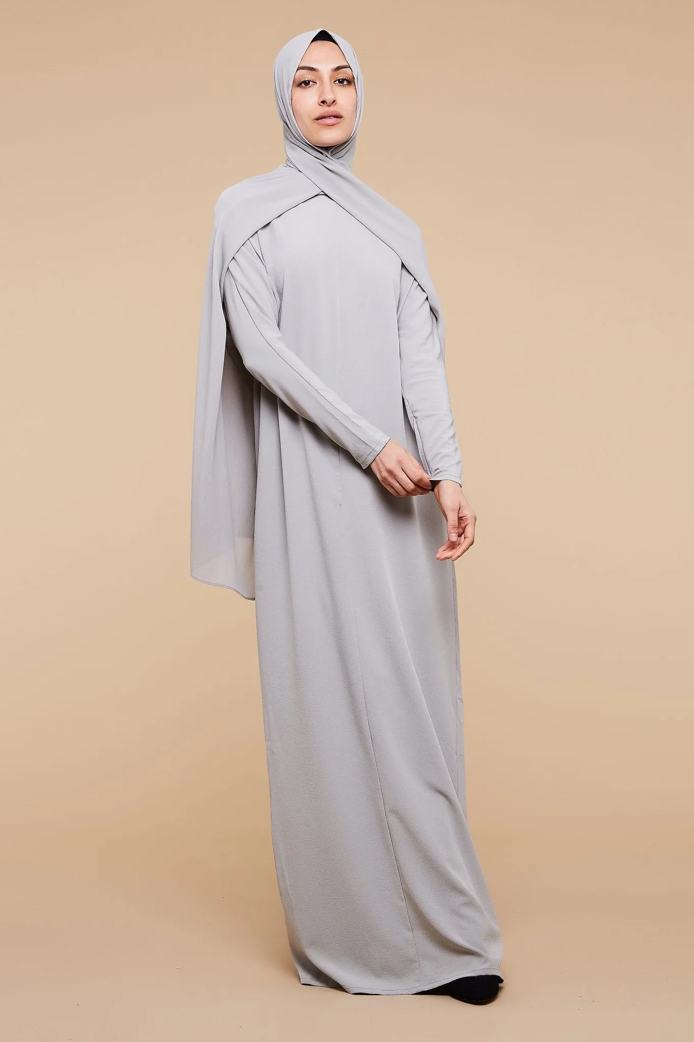 Mirage Gray High Collar Neck Batwing Abaya