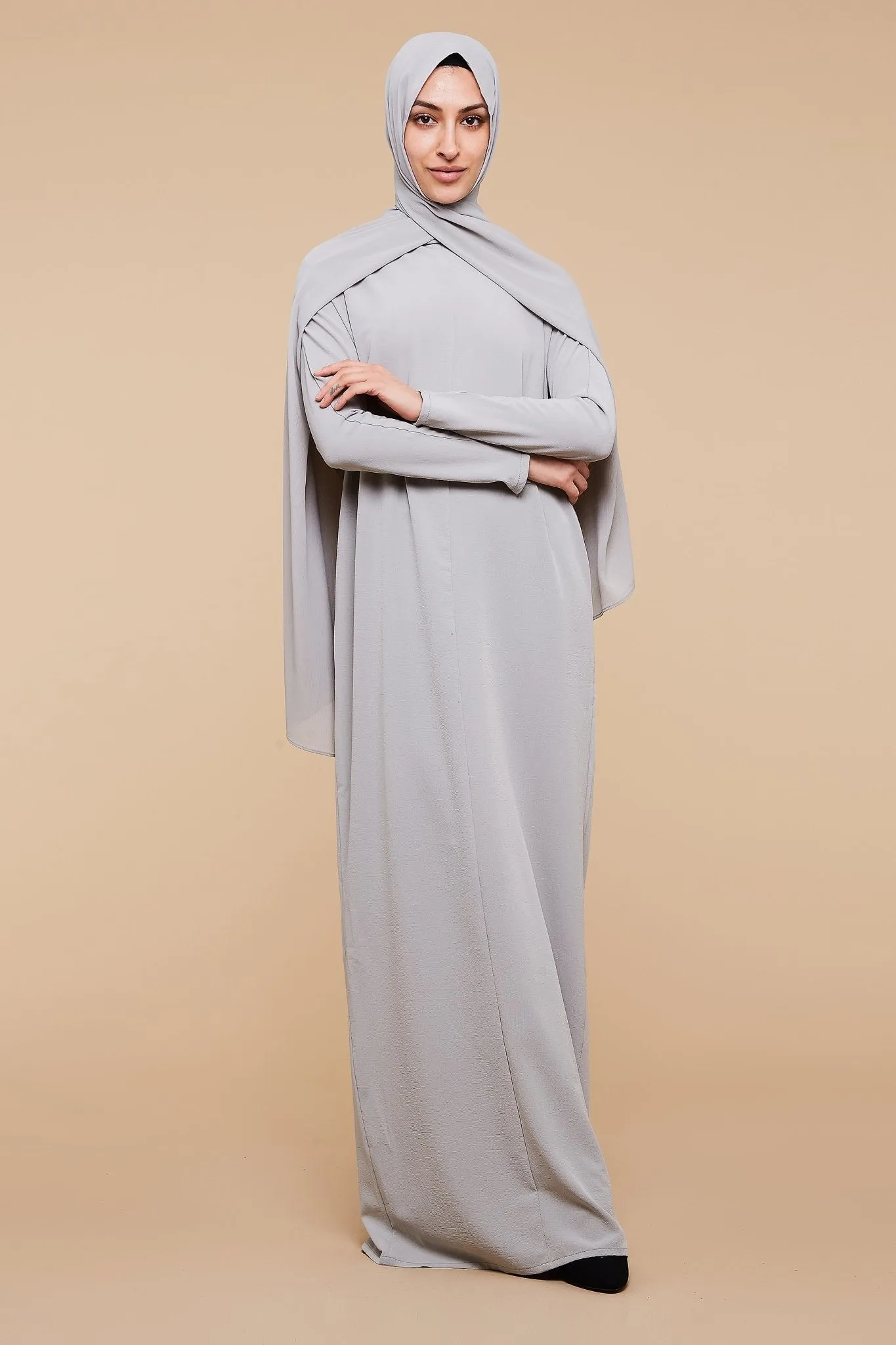 Mirage Gray High Collar Neck Batwing Abaya
