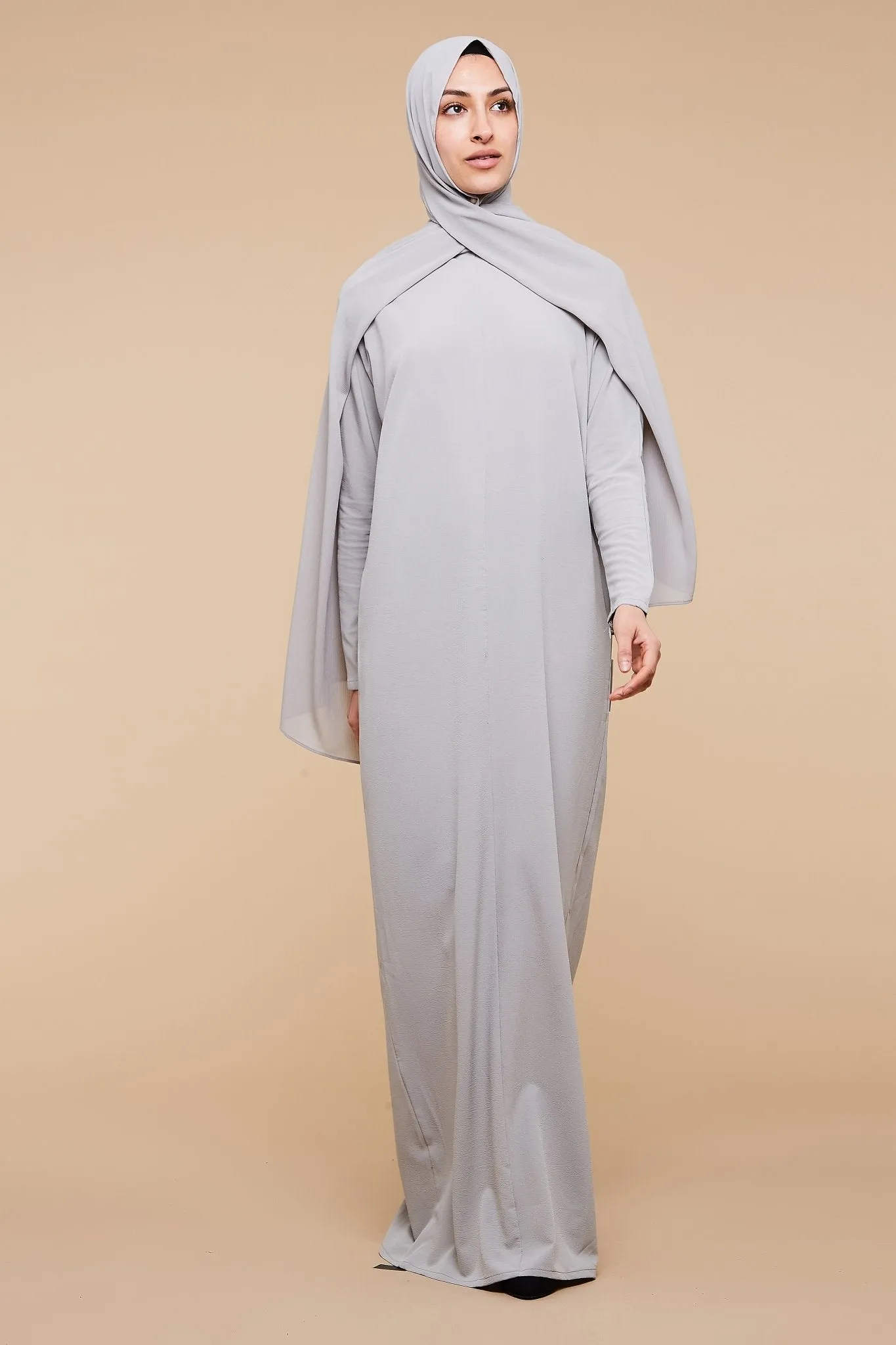 Mirage Gray High Collar Neck Batwing Abaya