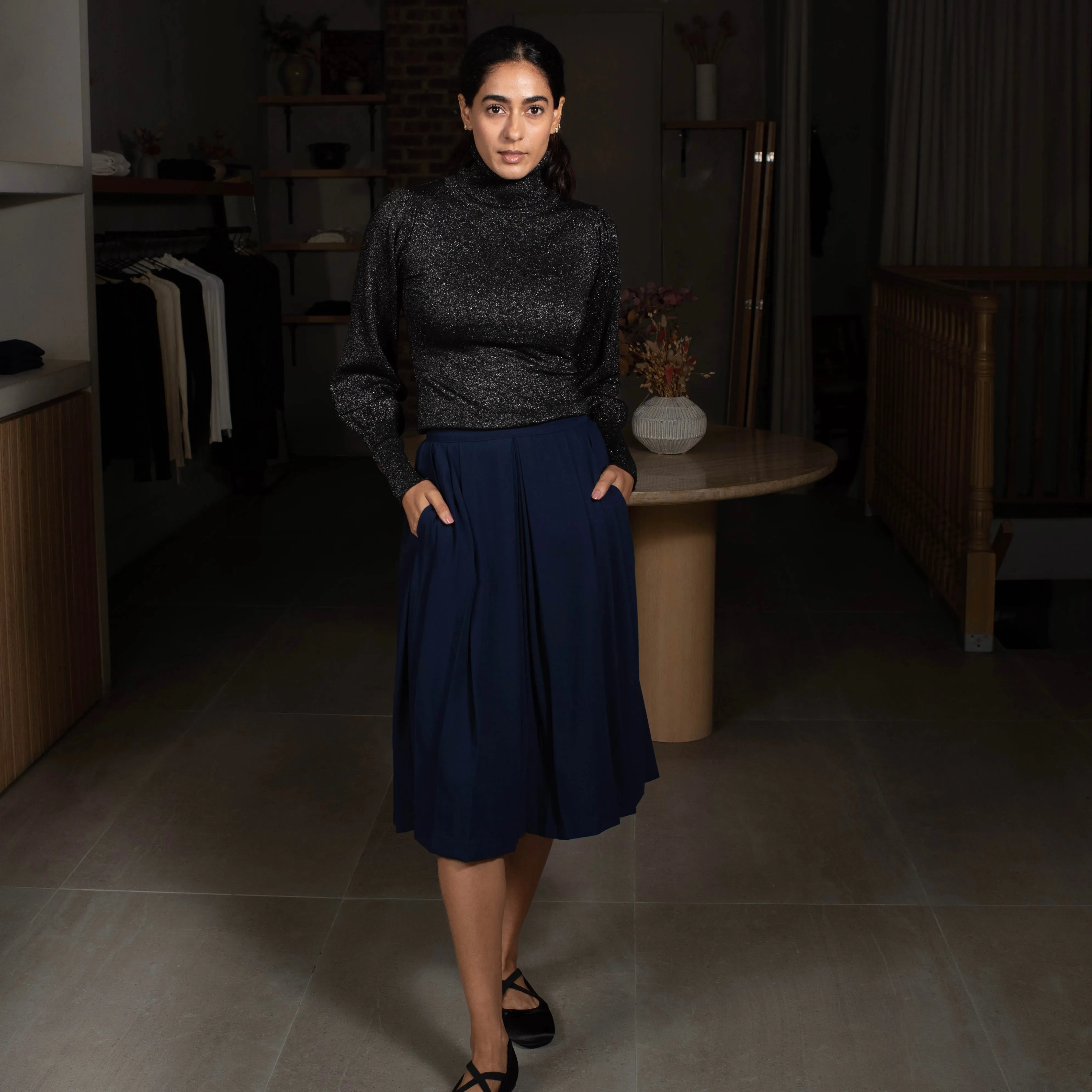 Pleated Panel Skirt | Navy [Final Sale]