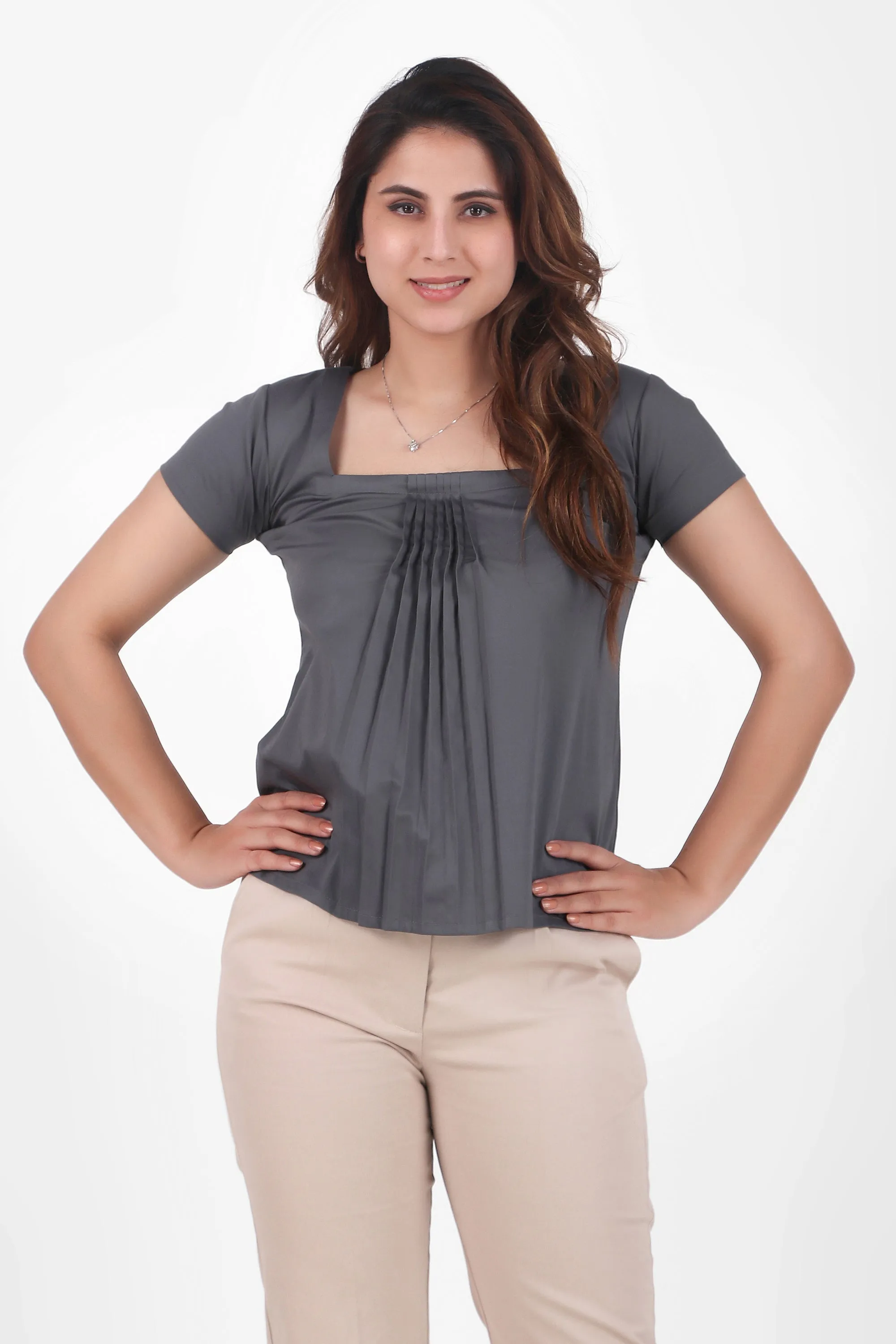 Rectangular Pleated Elegance Top, Dark Gray