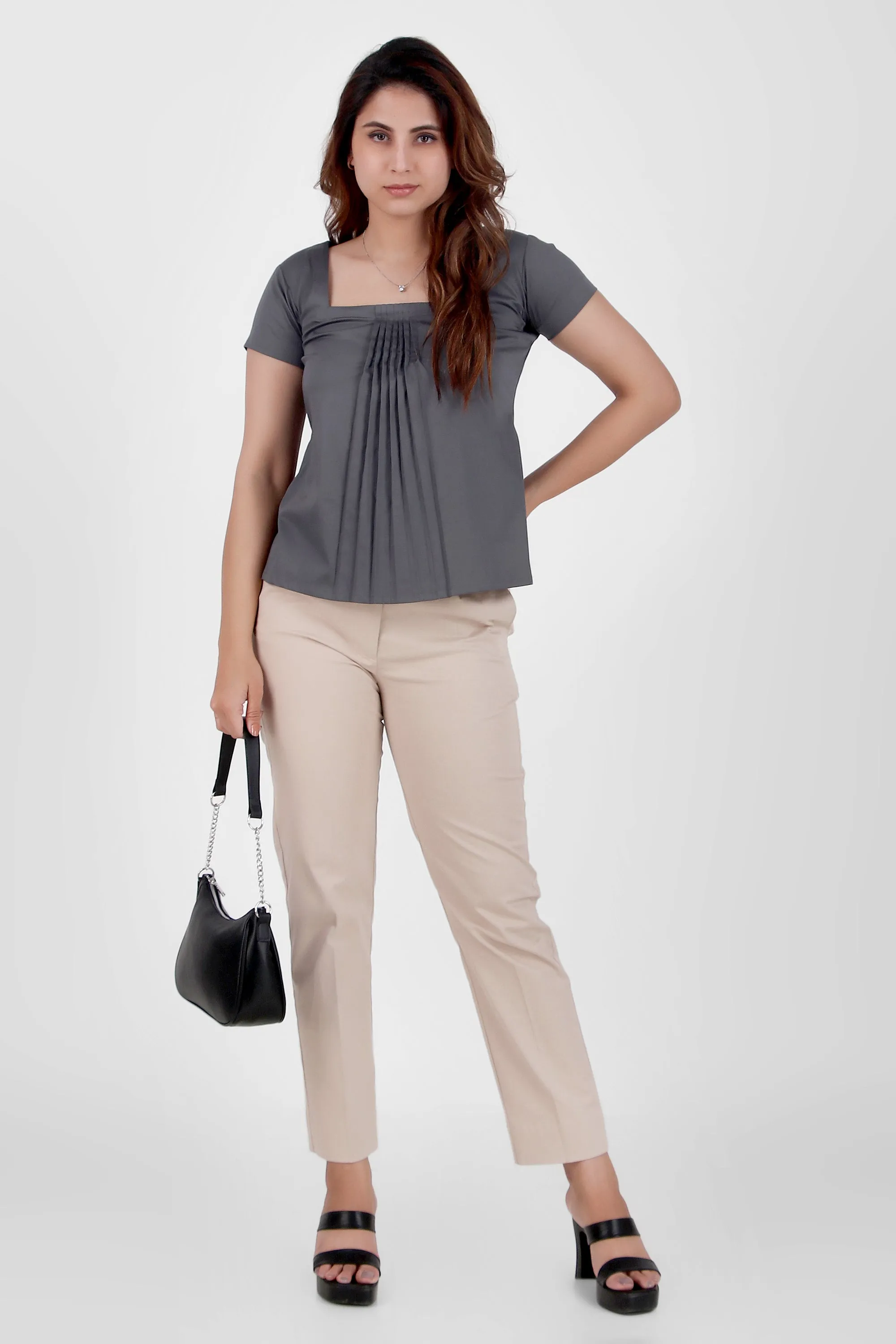 Rectangular Pleated Elegance Top, Dark Gray