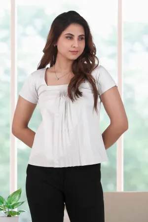 Rectangular Pleated Elegance Top, Light Gray