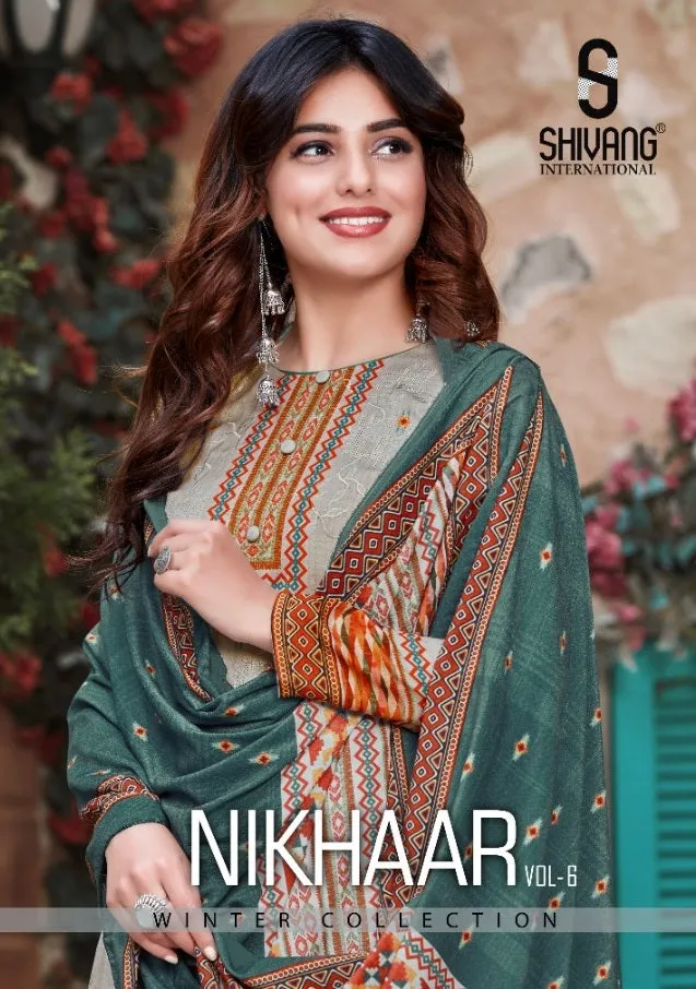 Shivang International Presents Nikhaar Vol 6 Pashmina Embroidery Work Fancy Designer Salwar Kameez