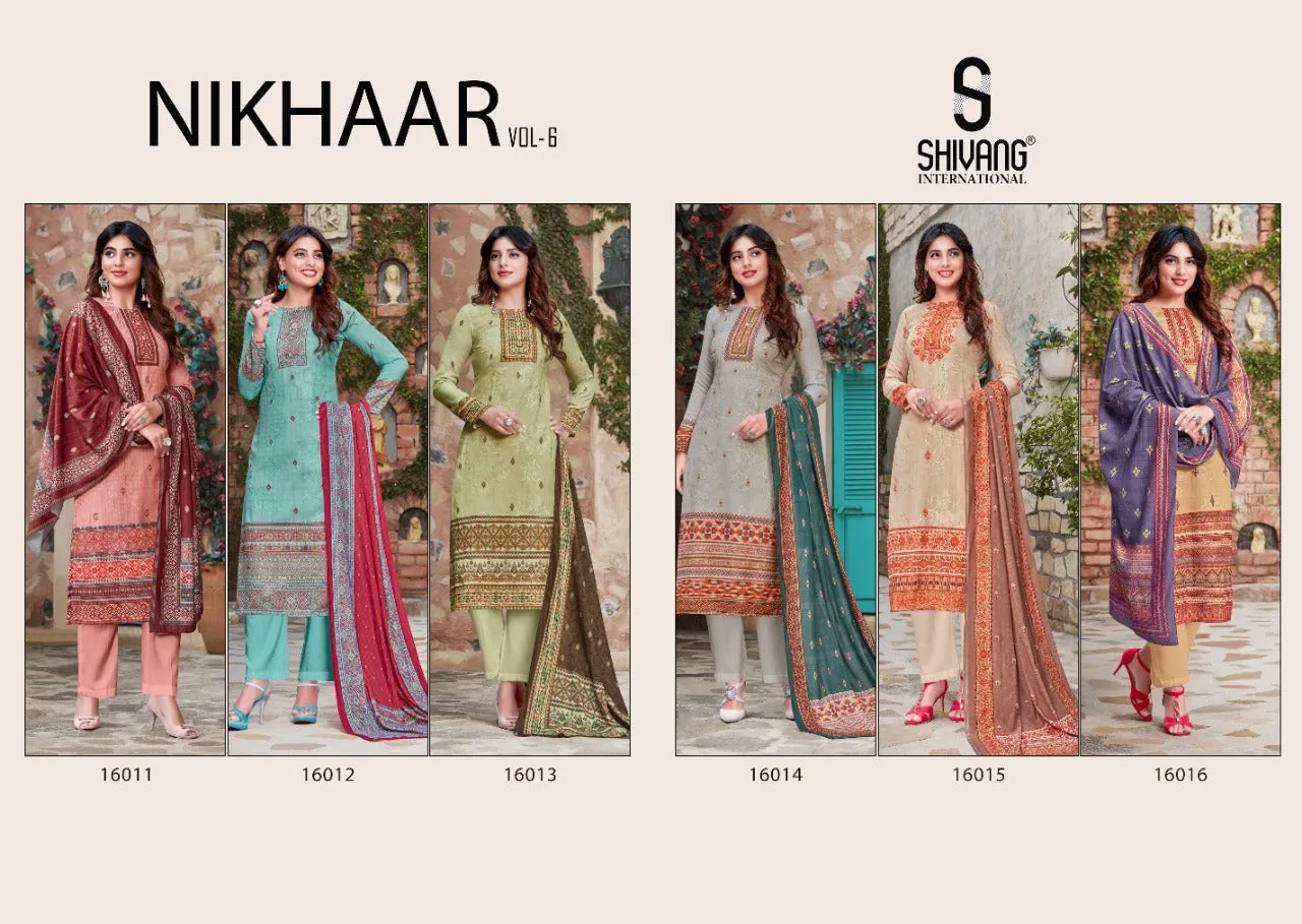 Shivang International Presents Nikhaar Vol 6 Pashmina Embroidery Work Fancy Designer Salwar Kameez
