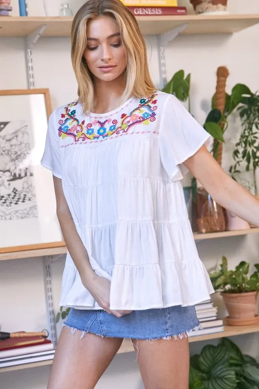 Solid Flared Short Sleeve Top