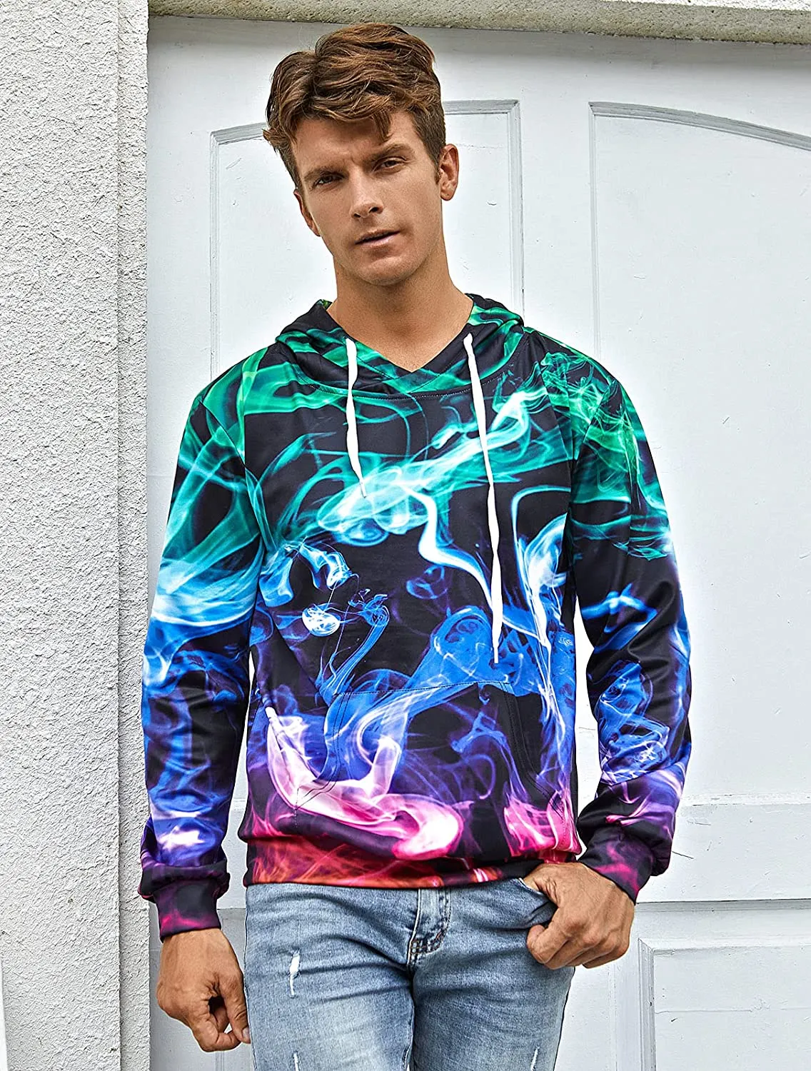 Unisex Men's Novelty Hoodies 3D Print Colorful Smoke Hoody Fleece Pullover Hooded Sweatshirts