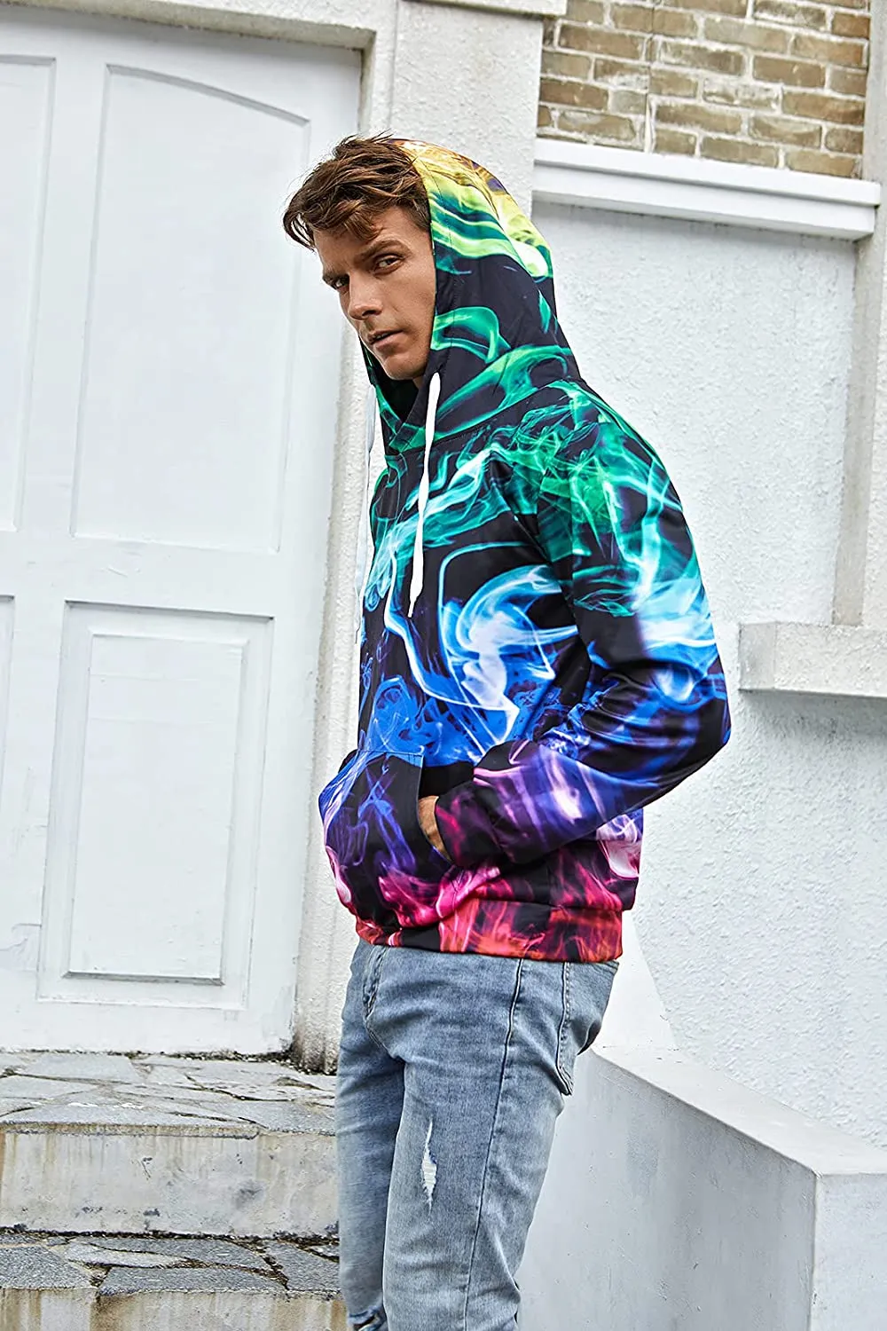 Unisex Men's Novelty Hoodies 3D Print Colorful Smoke Hoody Fleece Pullover Hooded Sweatshirts