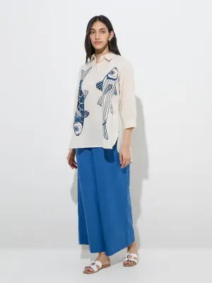 Utsa Indigo Fish Design Cotton-Blend Tunic