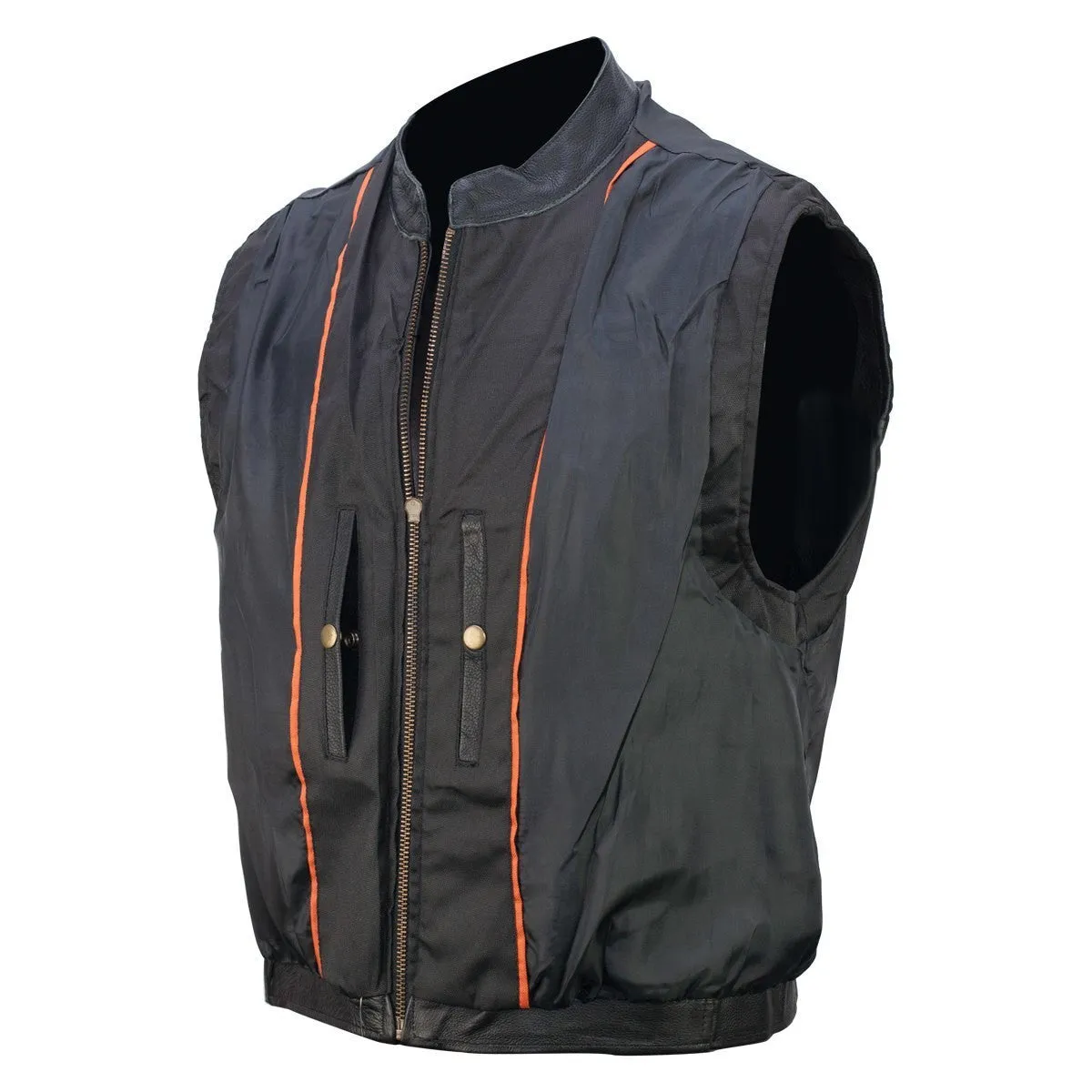 Vance VL935 Men's Black Reflective Skull Premium Cowhide Leather Biker Motorcycle Vest