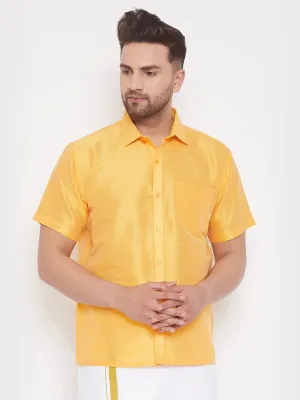 VASTRAMAY Men's Yellow Silk Blend Shirt
