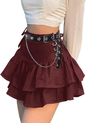 Womens Gothic Skirt Y2k 2000s Girl Mall Goth Punk Skirts High Waist Lace-Up Ruffle Fairy Grunge Mini Skirts